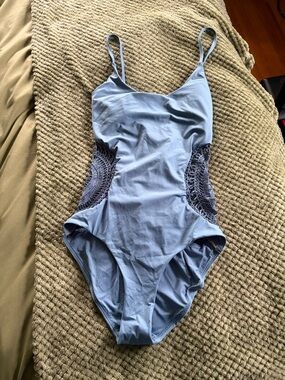 Red Carter Light Blue One-Piece Swimsuit with Crochet Insets